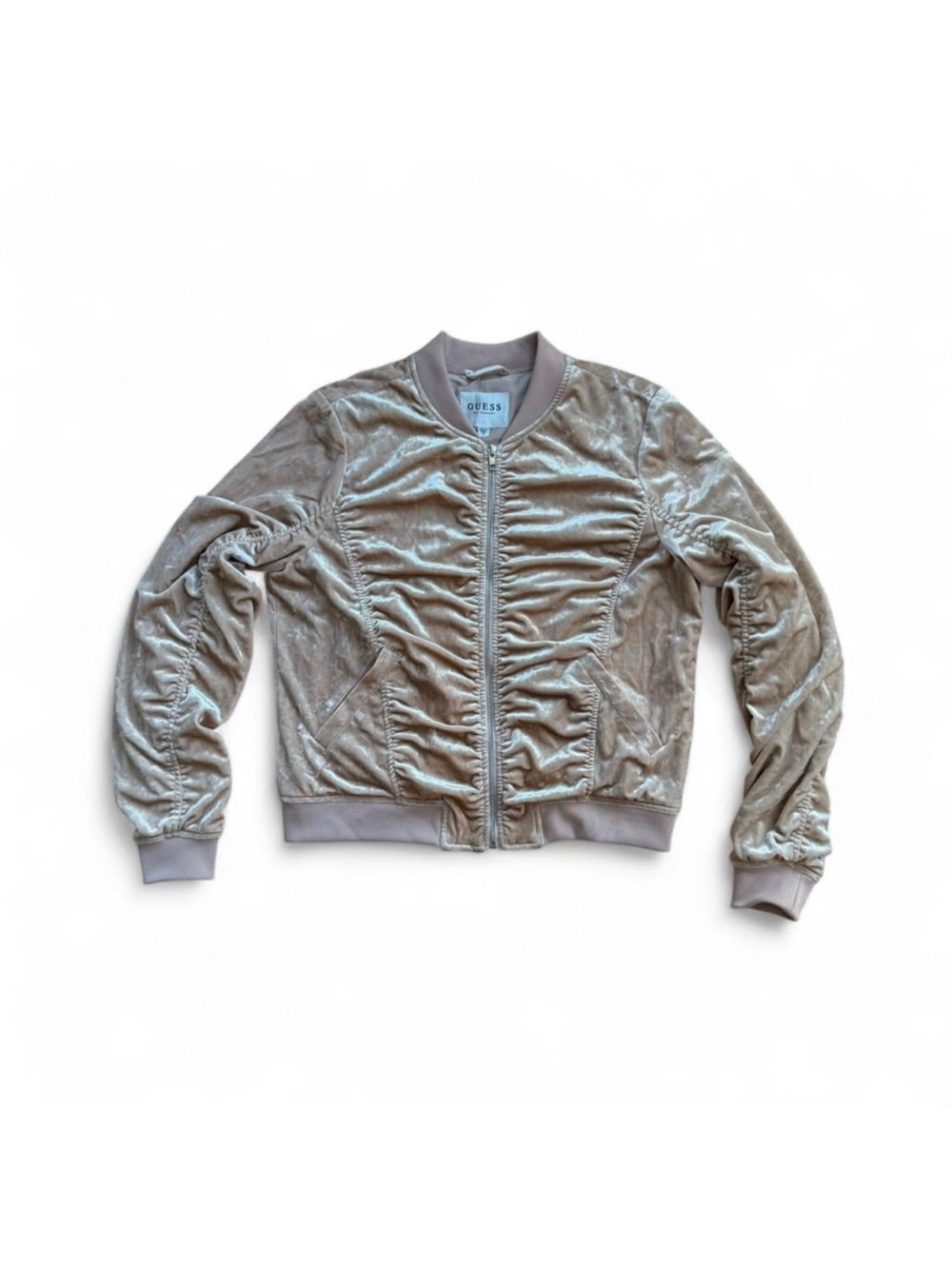 Y2K Cream Velour Bomber Jacket Small